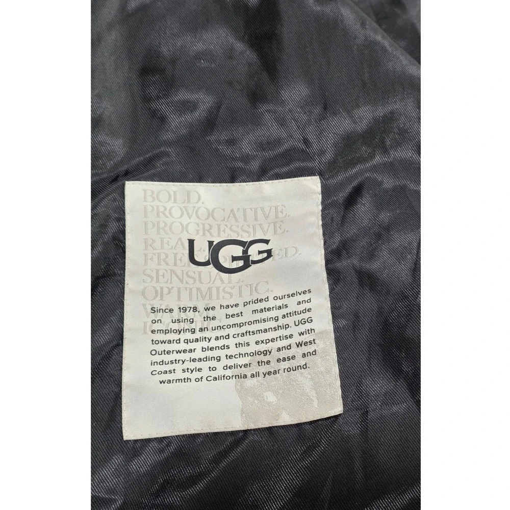 UGG Puffer Jacket Womens S Black Faux Fur Hooded Parka Quilted Zip‎